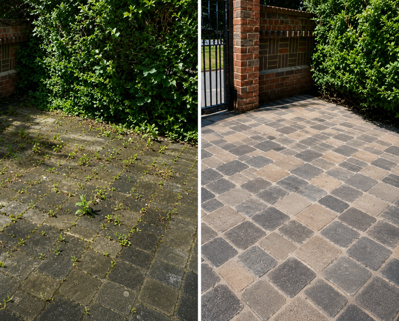 Paver patio installation, before and after