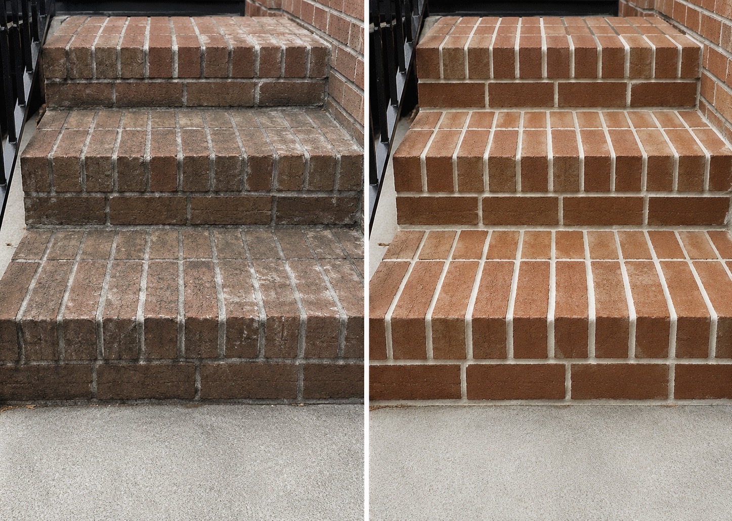 Brick steps rebuild, before and after