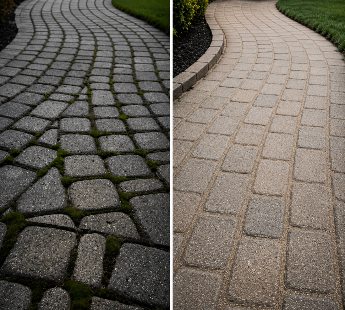 Paver path installation, before and after